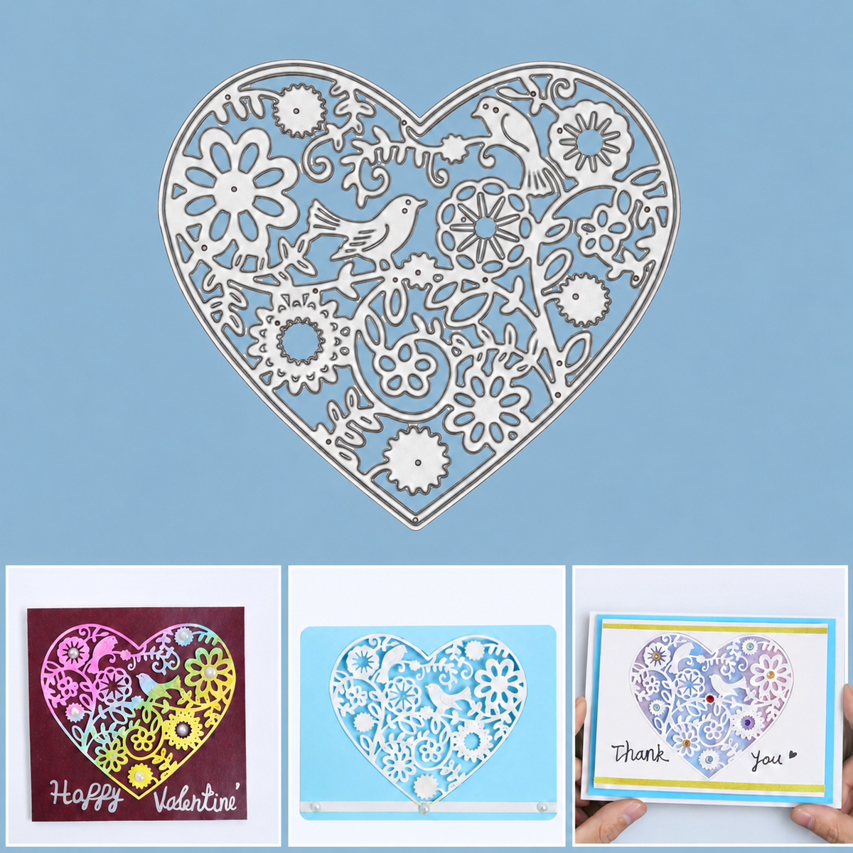 Large Floral Framed Heart w Bird Cutting Die