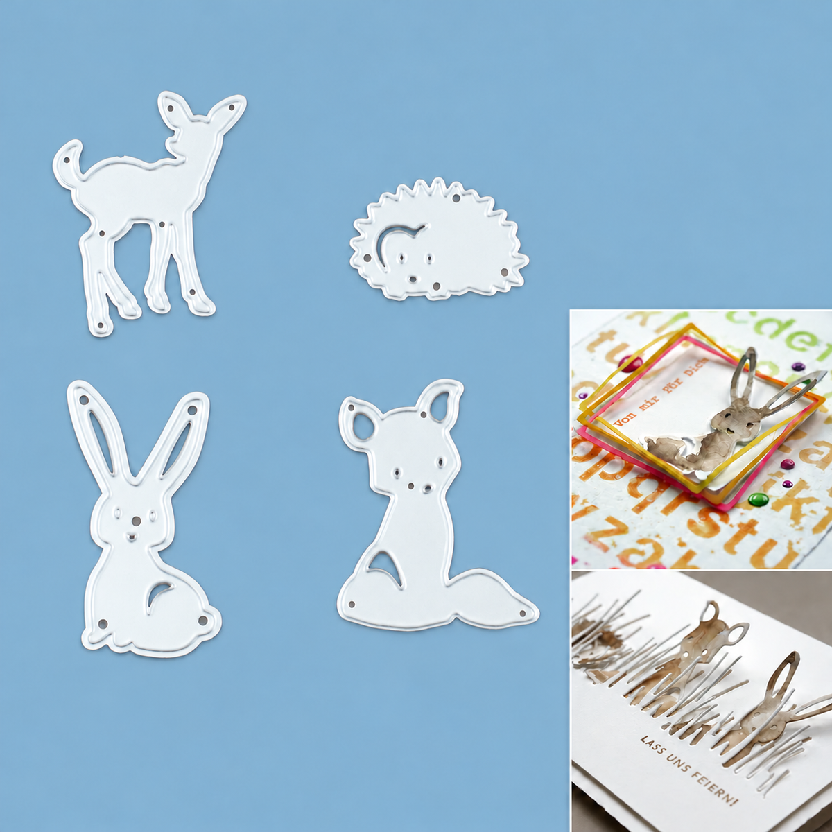 Forest Friends Animal Cutting Dies–Hedgehog, Bunny Rabbit, Fox & Fawn Deer