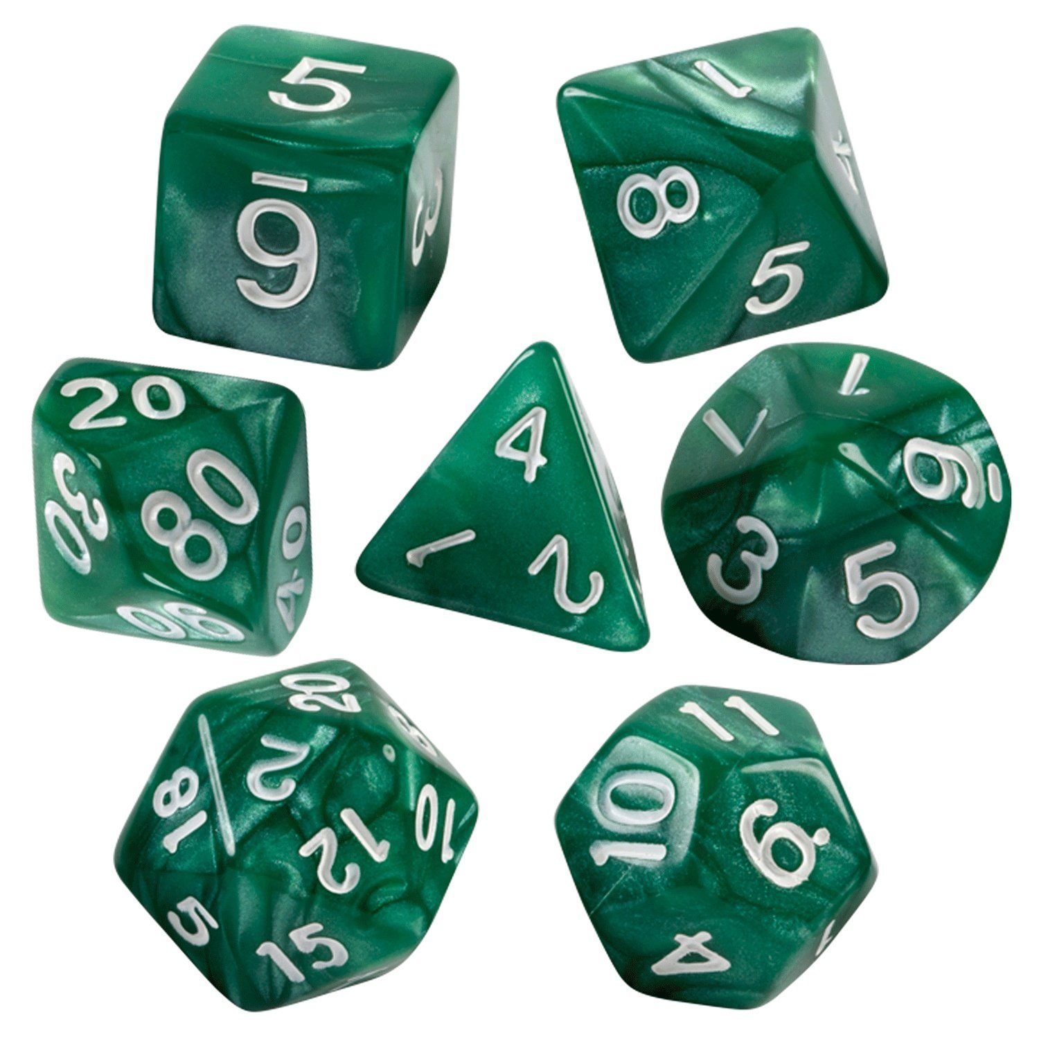 Green Marbled Dice - 7 Piece Set