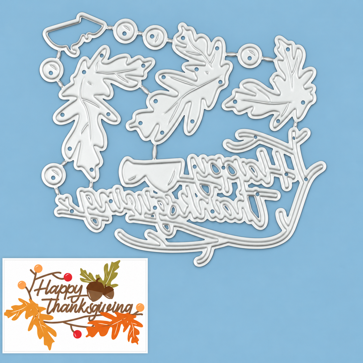 Happy Thanksgiving with Fall Leaves Acorns and Branch Cutting and Embossing Dies