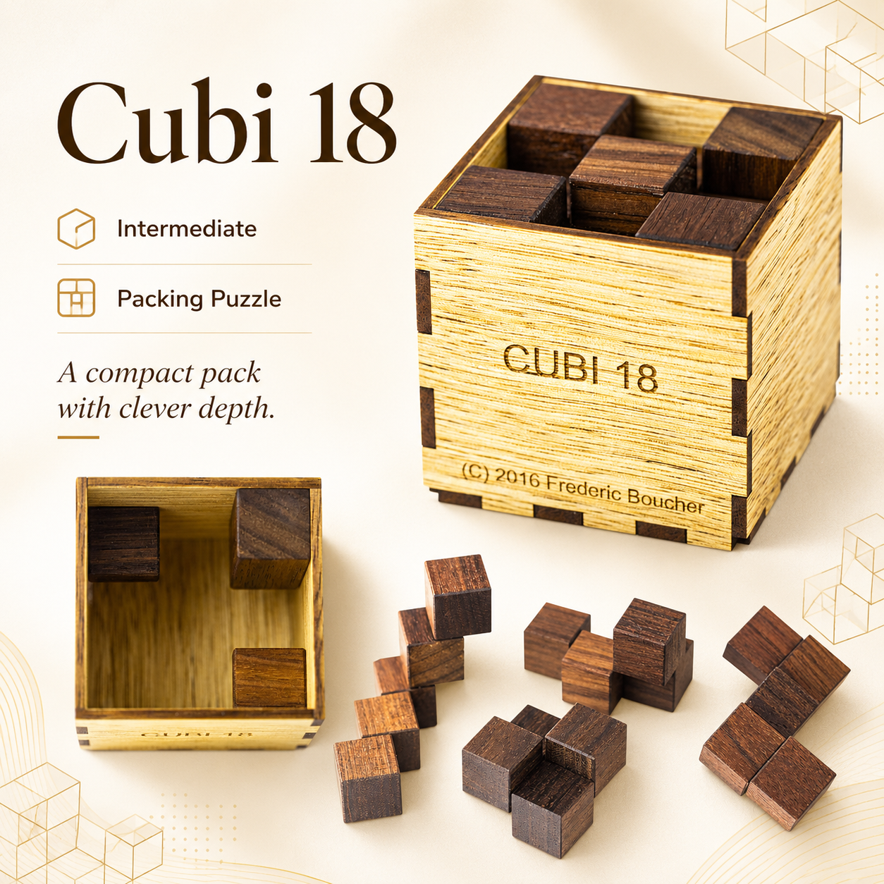 Cubi 18 – Intermediate Packing Puzzle by Pelikan Puzzles