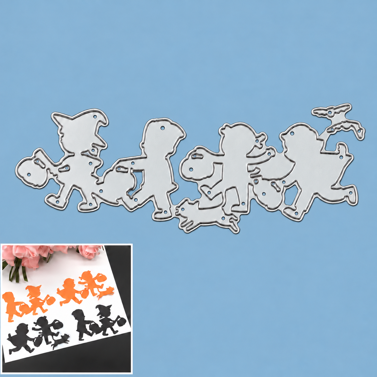Halloween Kids Quartet w Cat & Bats Cutting Die