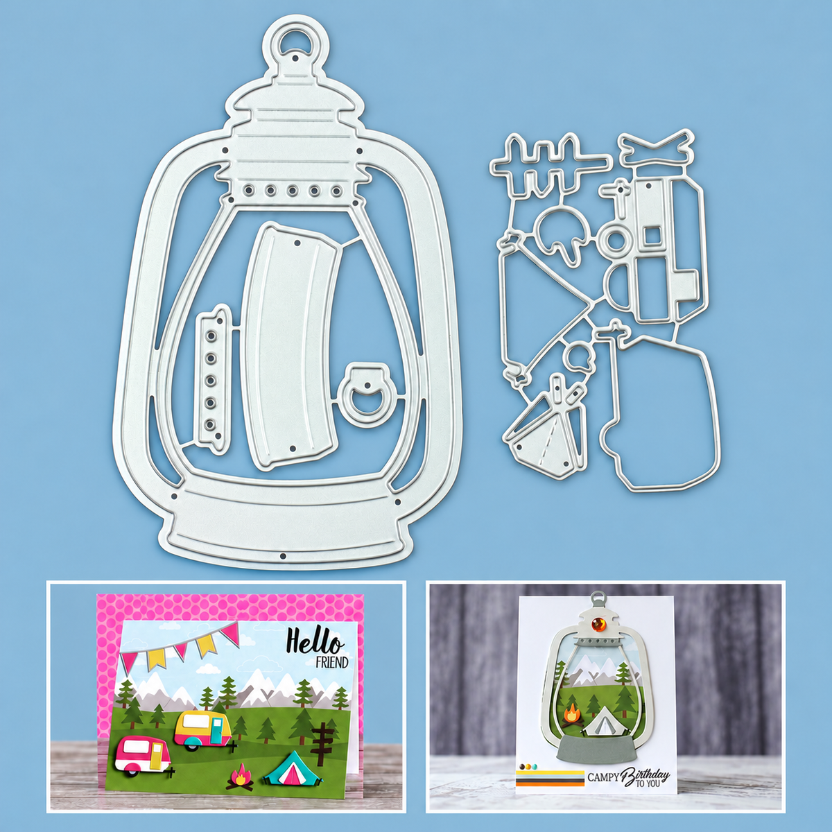 Lantern w Mini Camping Scene Cutting & Embossing Dies
