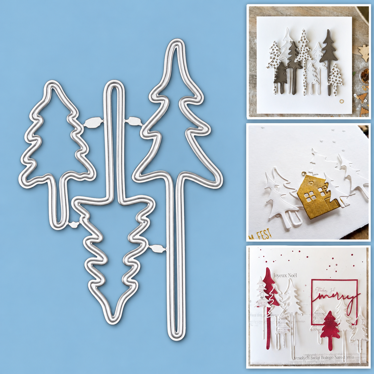 Large Evergreen Trees w Outline Frames Cutting Dies - 3 Sizes