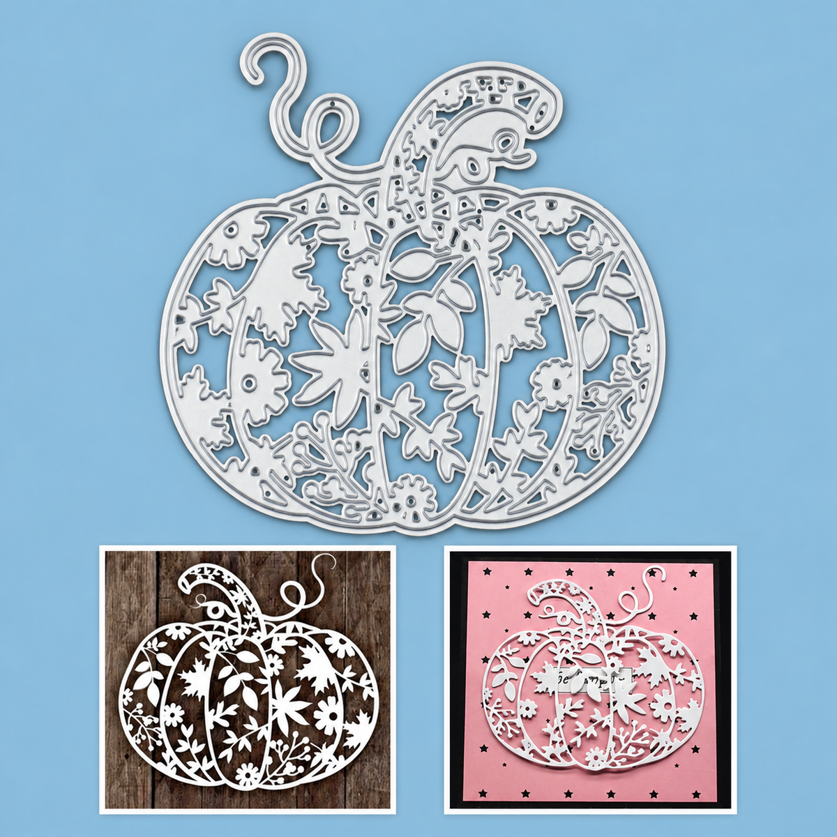 Large Pumpkin w Leaves & Flowers Design Cutting Die