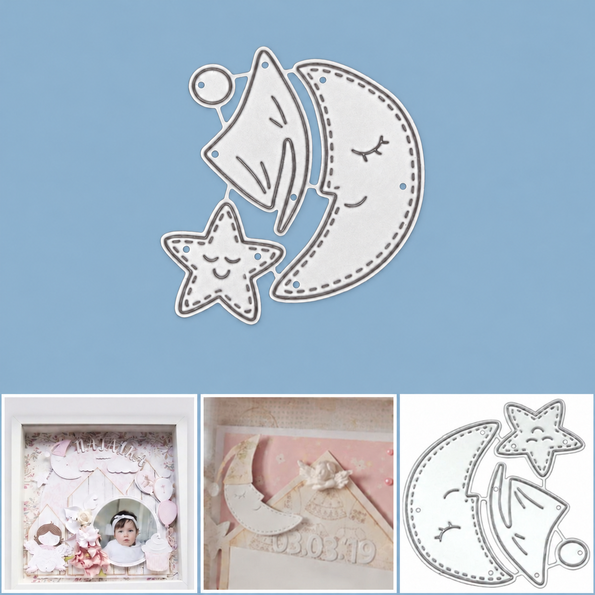 Goodnight Moon & Star w Sleep Cap Stitched Cutting Dies