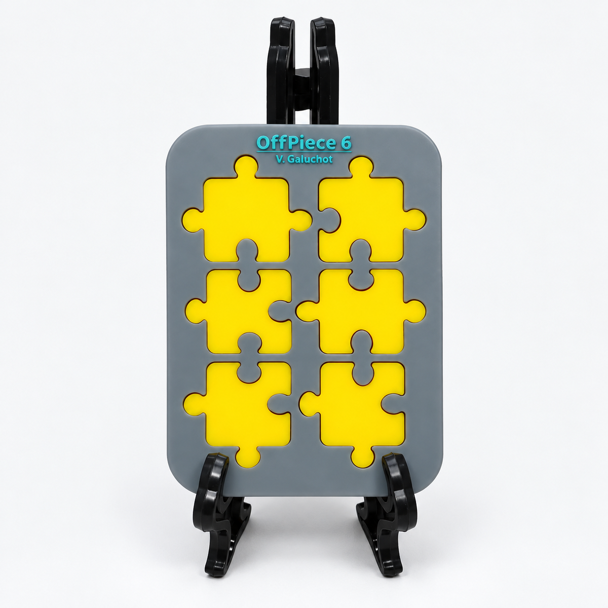 OffPiece 6, original six yellow pieces, gray board and complete stand