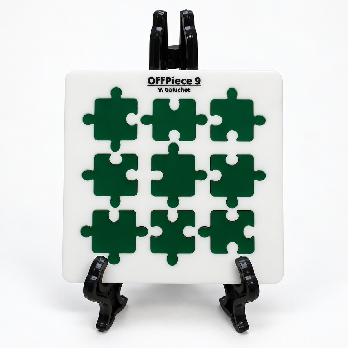 OffPiece 9, original nine green pieces, white board and complete stand
