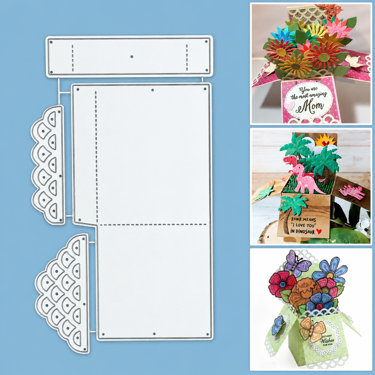 3D Pop Up Box Card w Scallop Lace Cutting & Embossing Dies