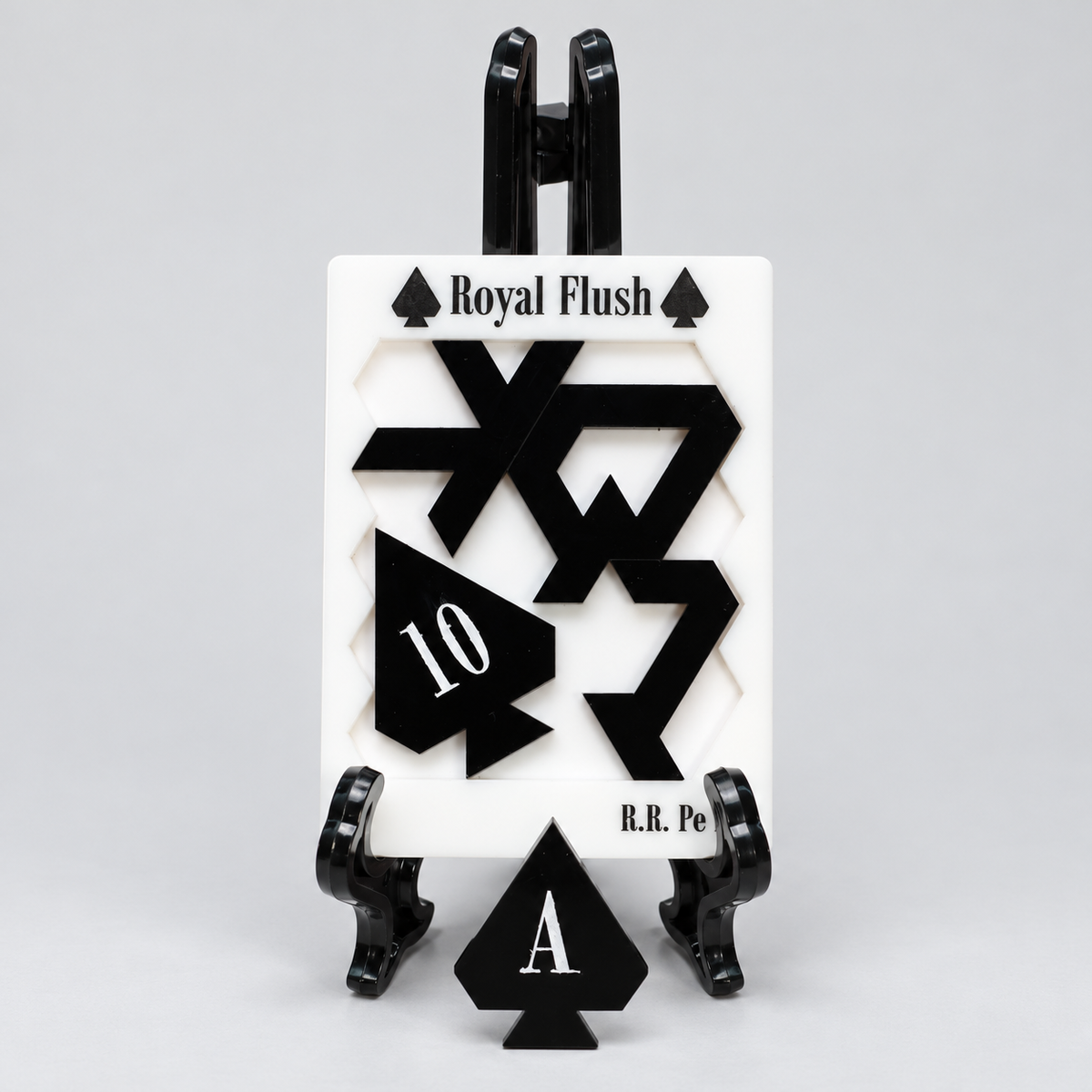 Royal Flush Spades acrylic puzzle with loose ace and complete black display stand