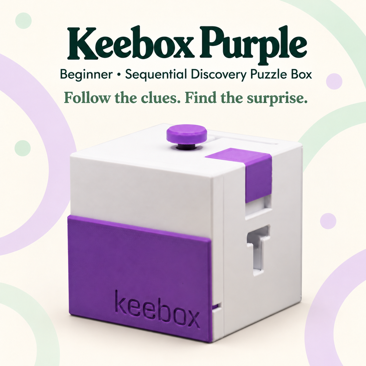 Keebox Purple sequential discovery puzzle box — hero graphic