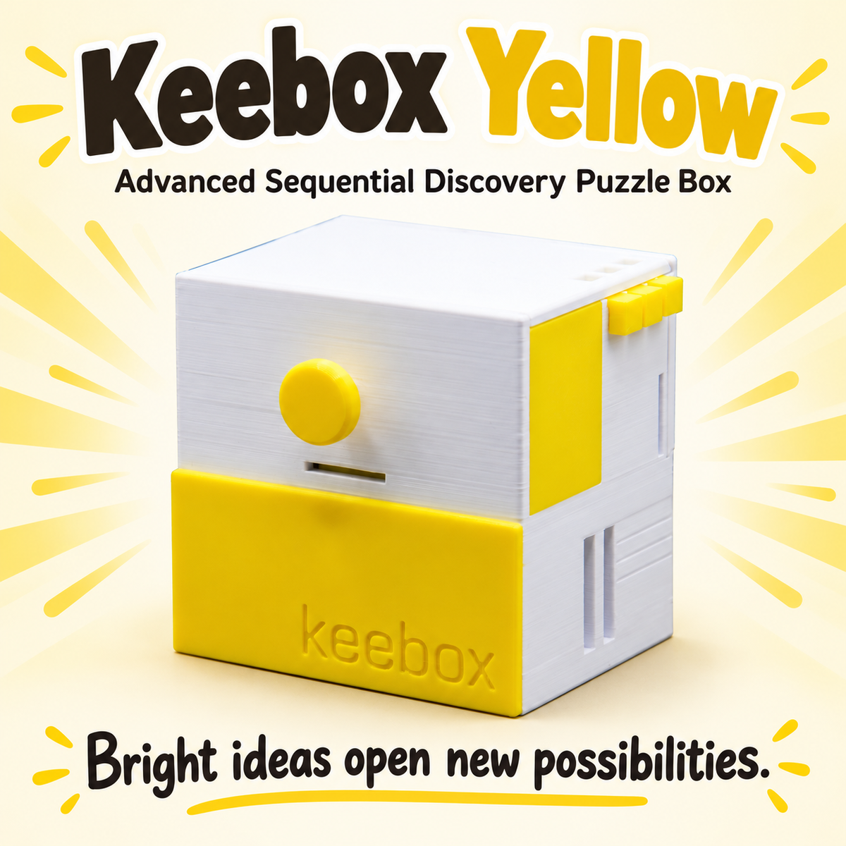 Keebox Yellow sequential discovery puzzle box — hero graphic
