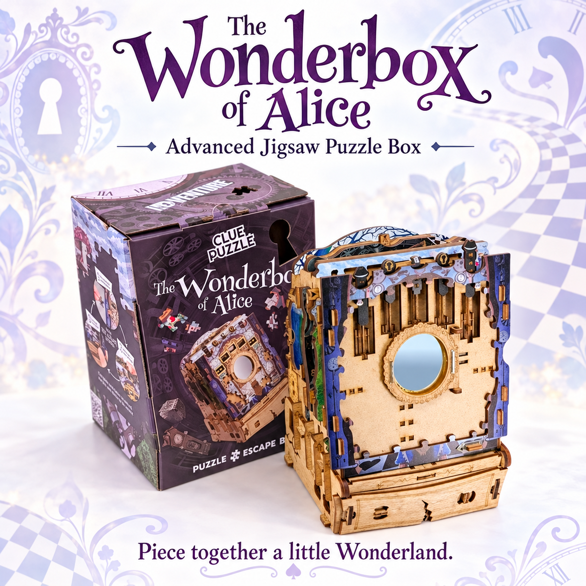 The Wonderbox of Alice – Advanced Jigsaw Puzzle Box; puzzle shown with its retail packaging