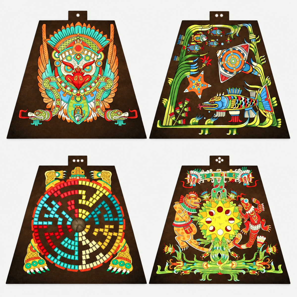 Pyramid of the Sun four illustrated side panels