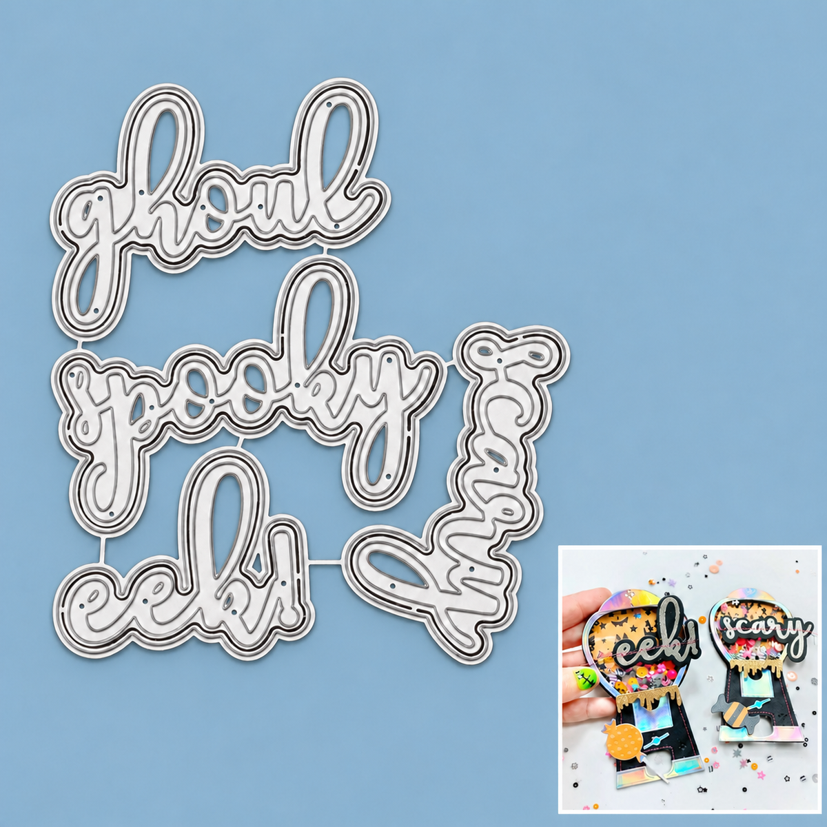 Scary Ghoul Halloween Words w Shadows Cutting Dies
