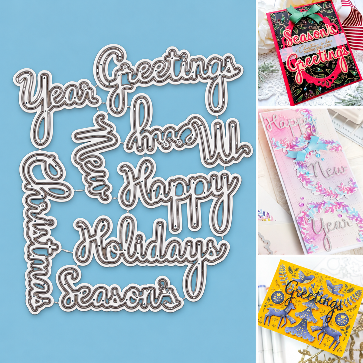 Season’s Greetings Holiday Sentiments w Shadows Cutting Dies