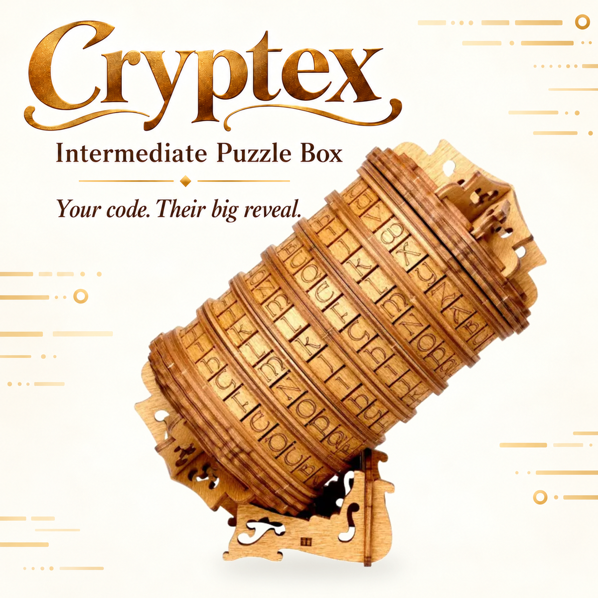 ESCWelt Cryptex wooden puzzle on a themed background