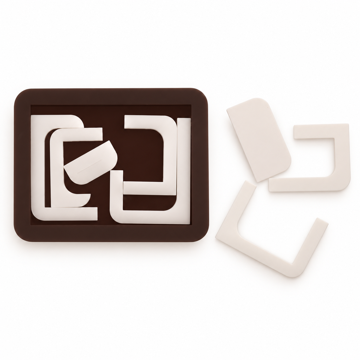 Macchiato by Acazu, eight ivory packing pieces with brown tray