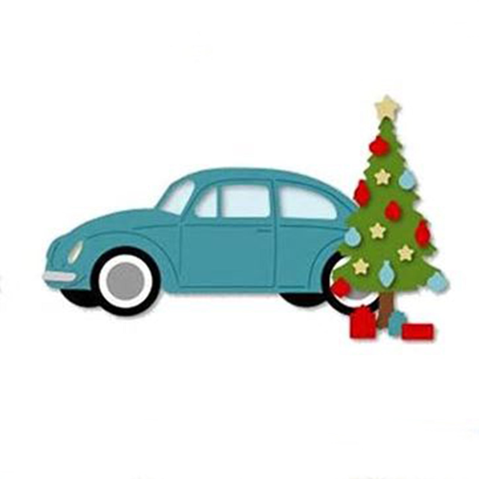 Christmas Car/Iconic Bug w Evergreen Tree Ornament Gift Cutting & Embossing Dies