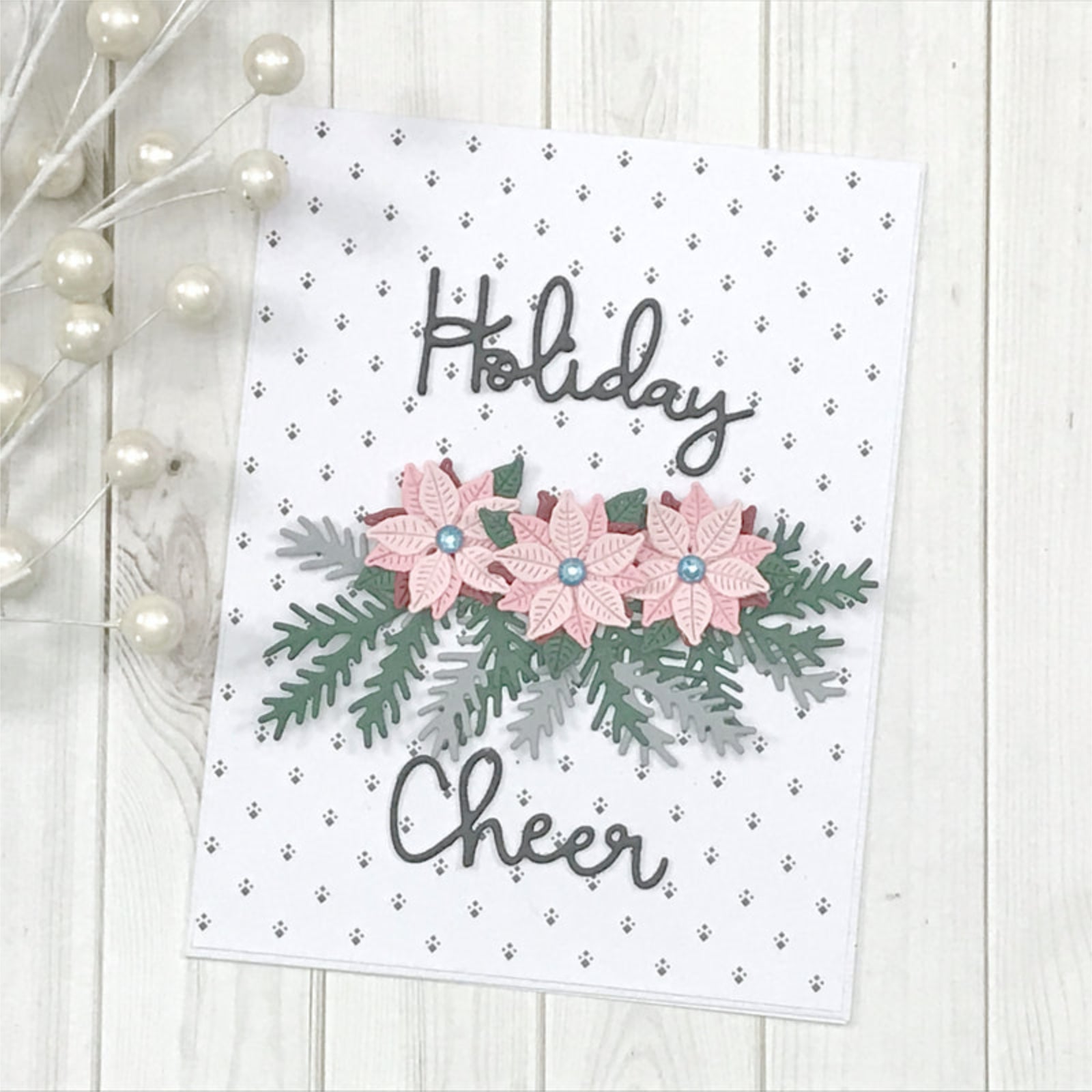 Holiday Cheer Merry Christmas Sentiment Words w Foliage Cutting Dies