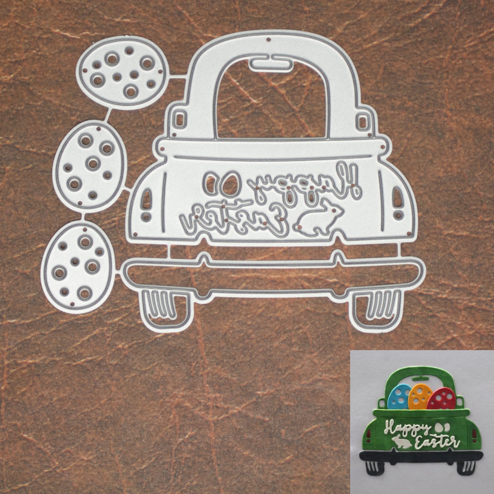 Happy Easter Pickup Truck w Spotted Eggs Cutting & Embossing Dies