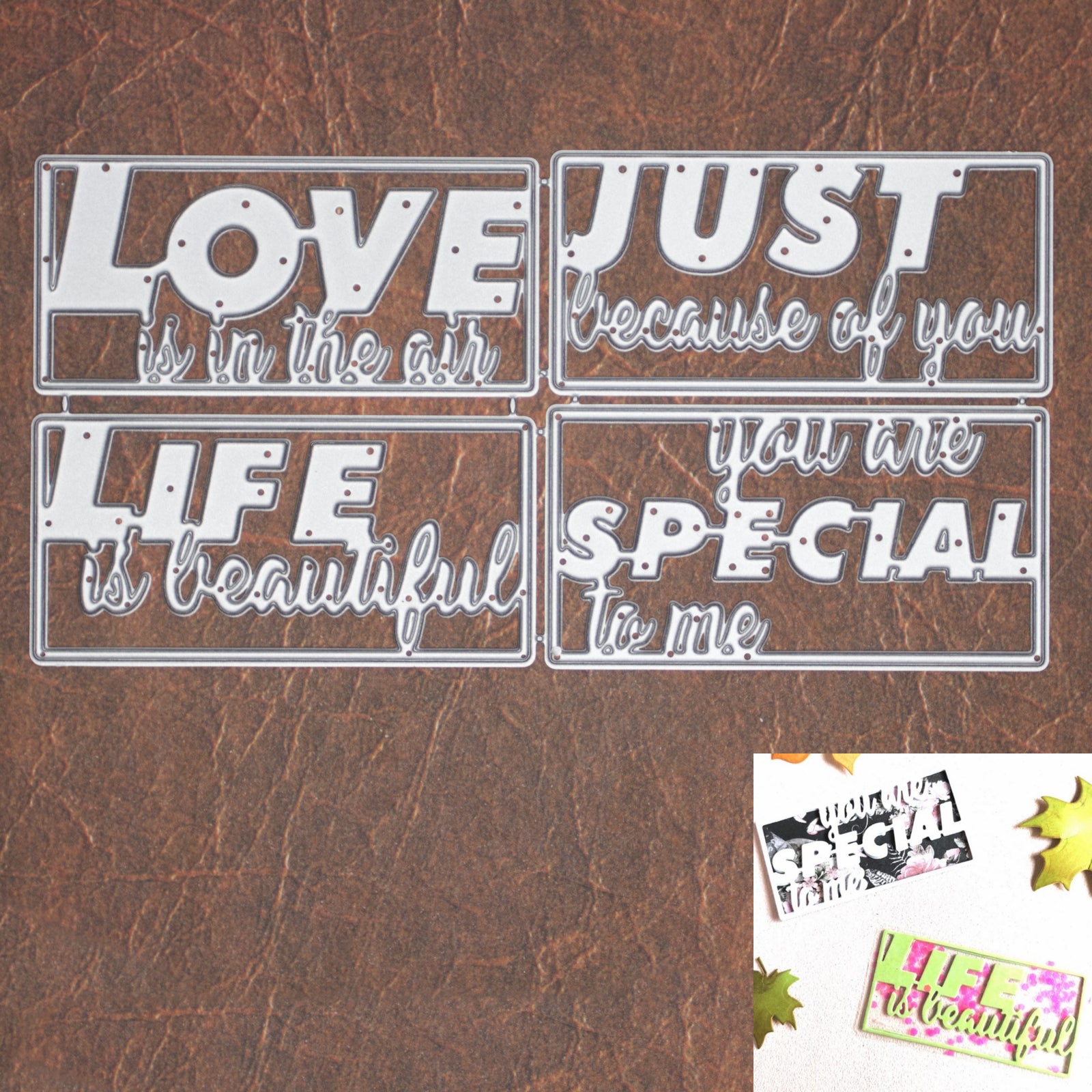 Framed Sentiments Phrases Cutting Dies – Love is in the Air, Life is Beautiful & More