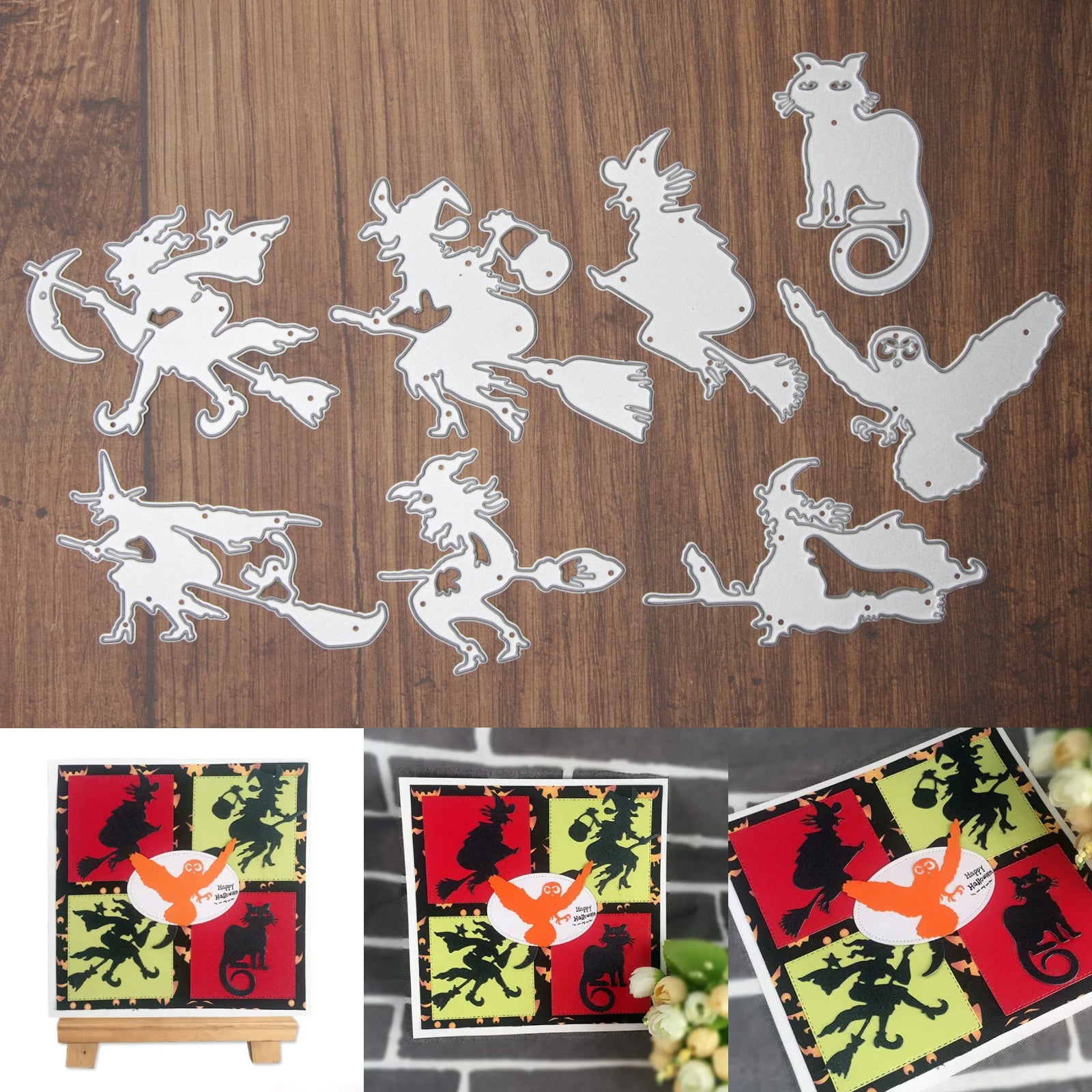 Six Wicked Witches on Brooms w Cat & Owl Halloween Mega Cutting Die Set