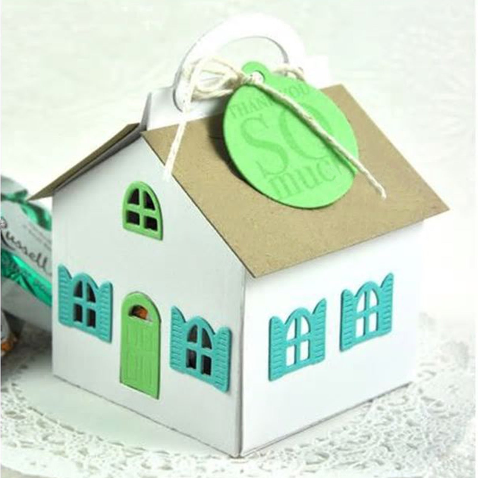 Folding House Gift Box w Handle Cutting and Embossing Dies