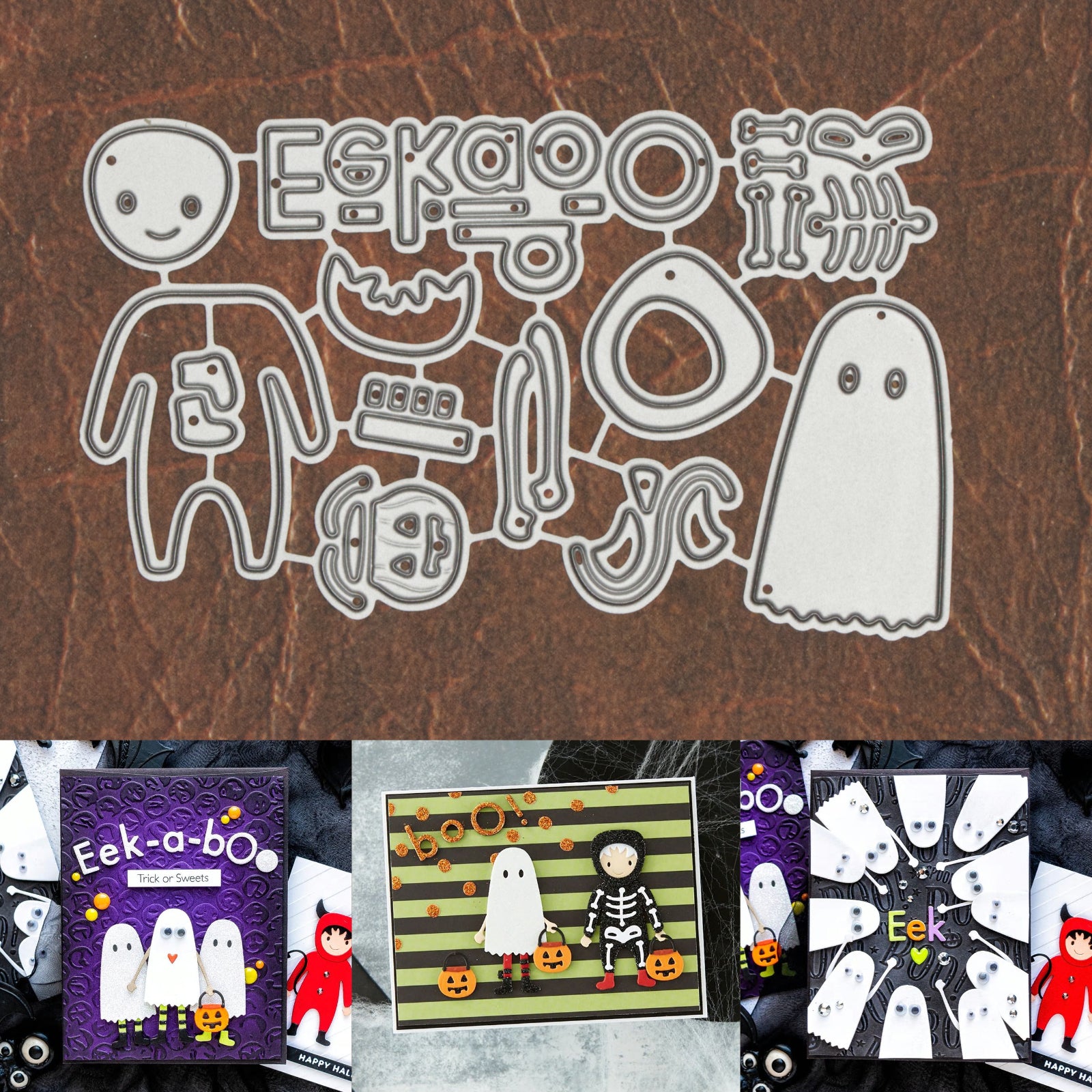 Halloween Ghost Boo!, Skeleton, and Kid Trick or Treat Costumes Cutting Dies