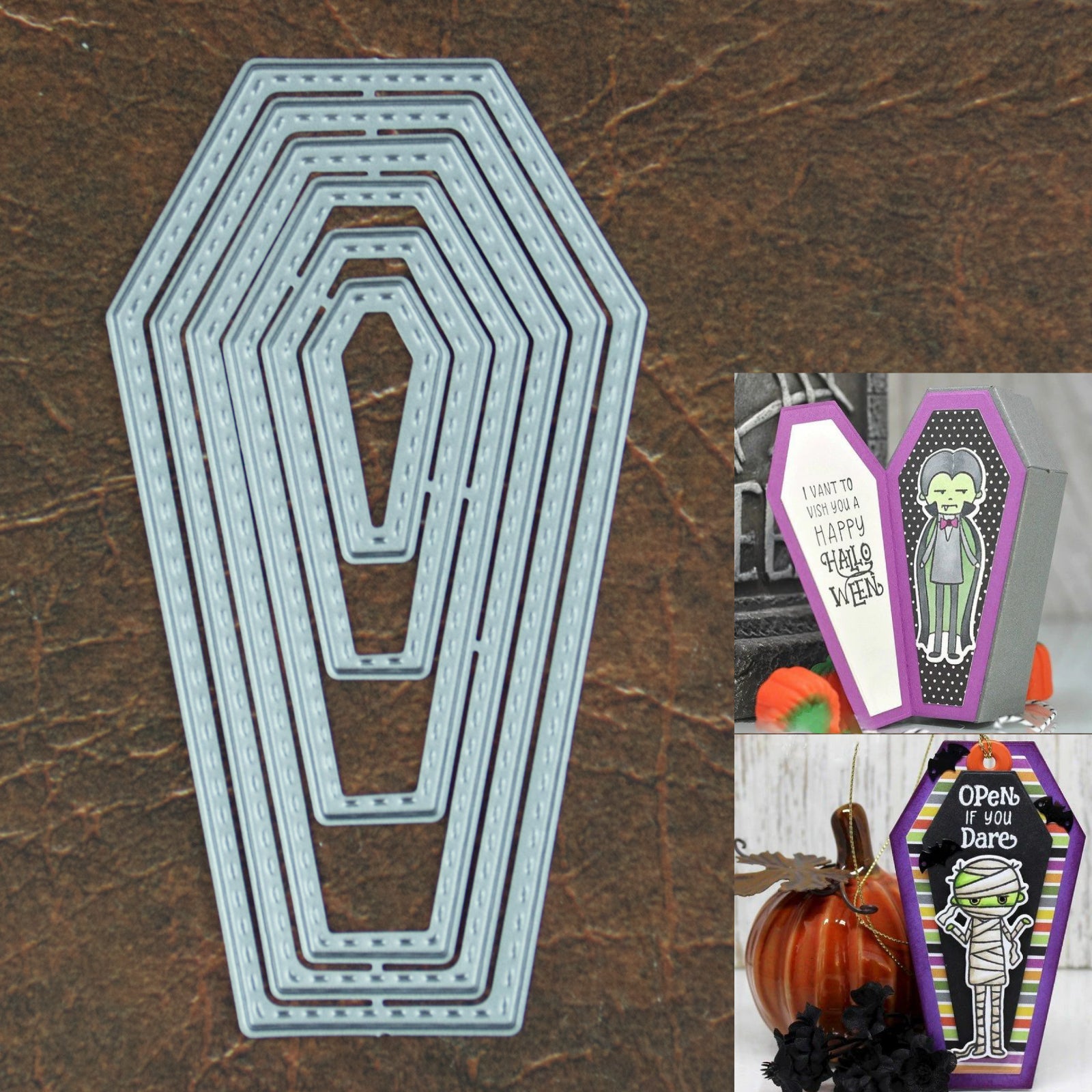 Coffin/Tombstone Nesting Cutting & Embossing Dies w Stitching