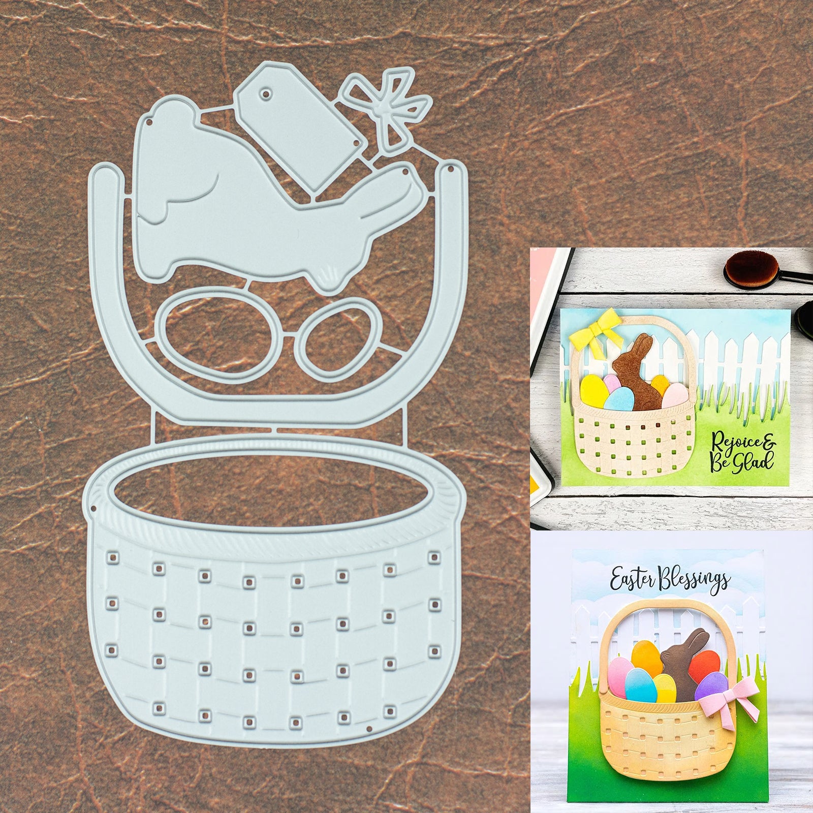 Large Easter Basket with Bunny Rabbit, Eggs, Bow & Tag Cutting & Embossing Dies