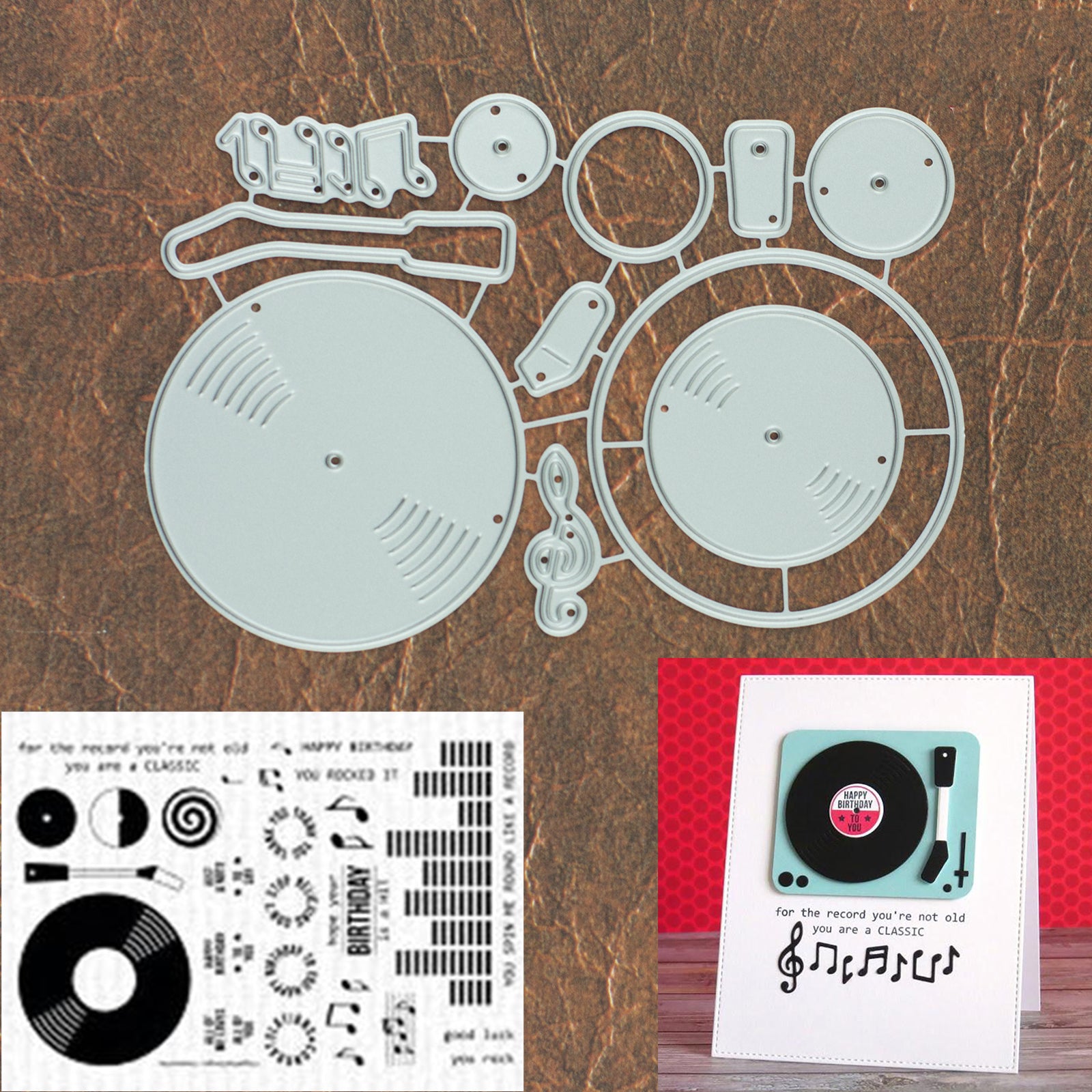 Classic Vinyl Music Record Cutting Dies with Coordinating Stamp Set