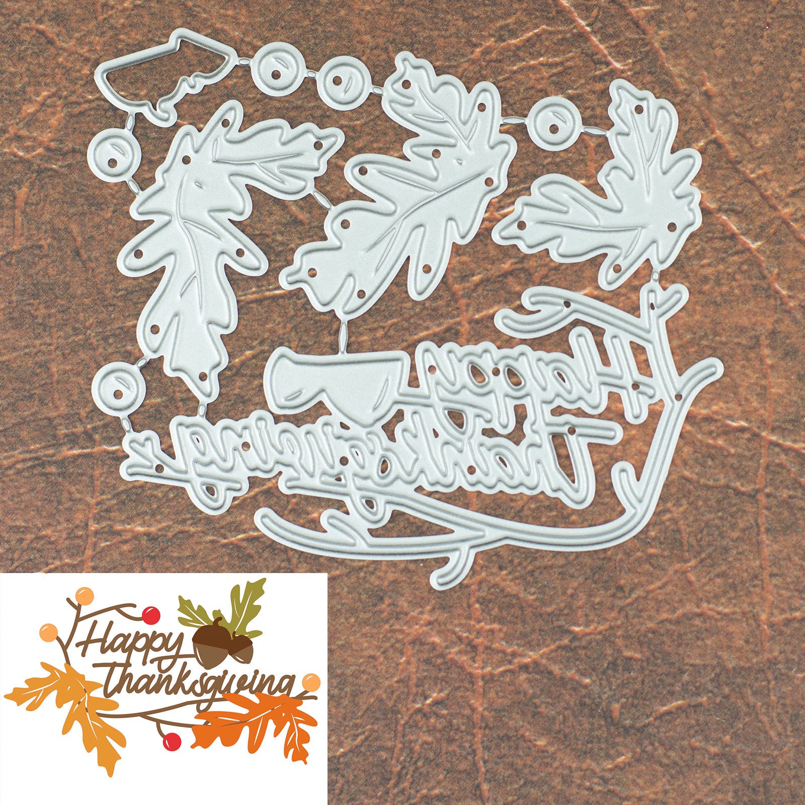 Happy Thanksgiving with Fall Leaves Acorns and Branch Cutting and Embossing Dies