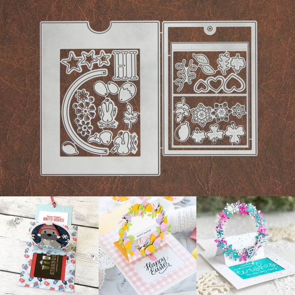 Create Your Own Slider Card Cutting and Embossing Dies - Festive Wreaths