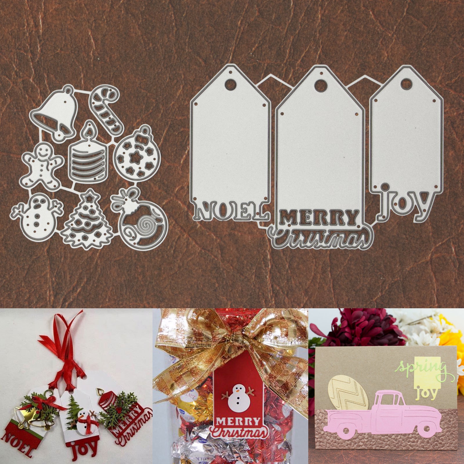 Merry Christmas Noel and Joy Gift Tags w Mini Embellishments Cutting Dies