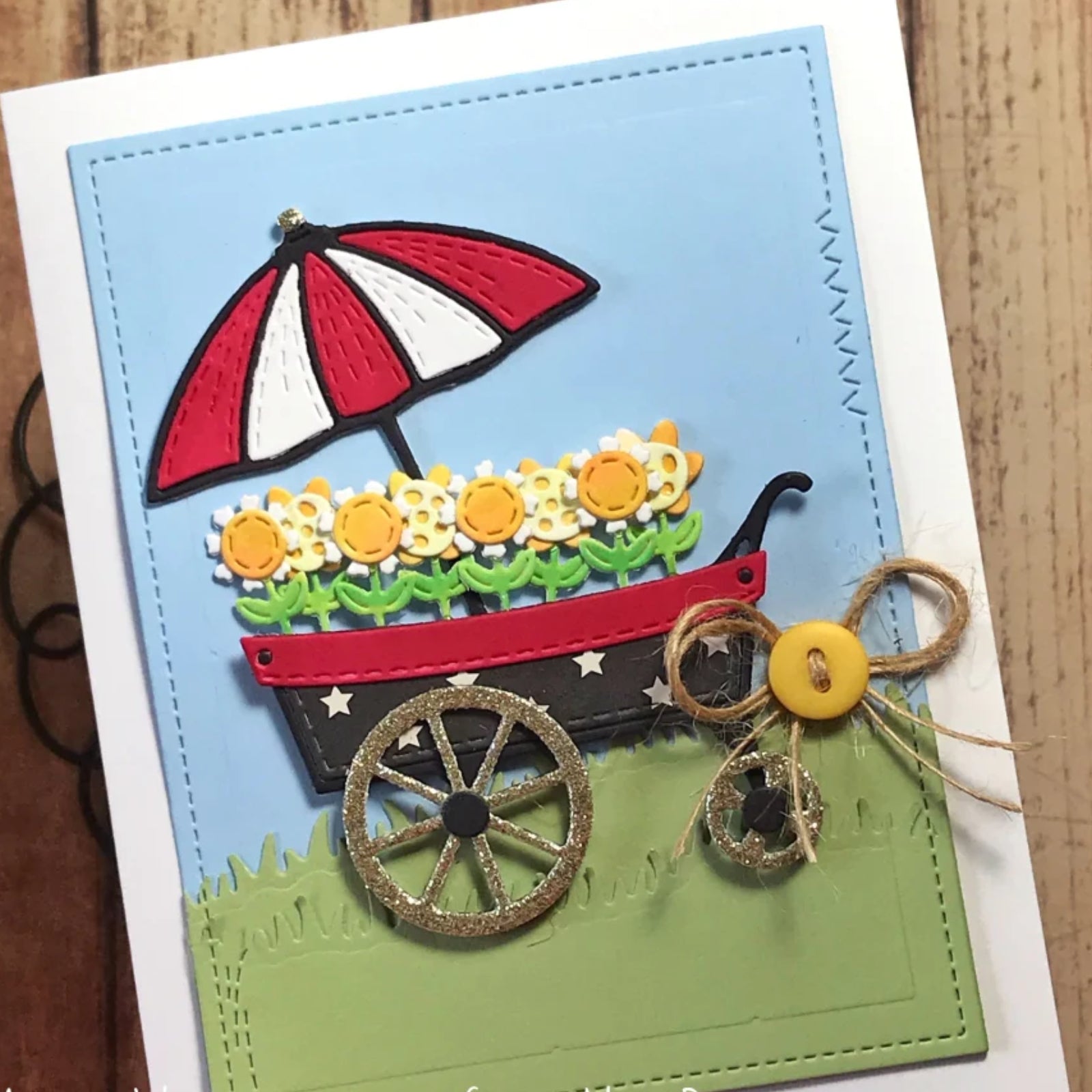 Stitched Flower Cart w Umbrella Cutting Die Set