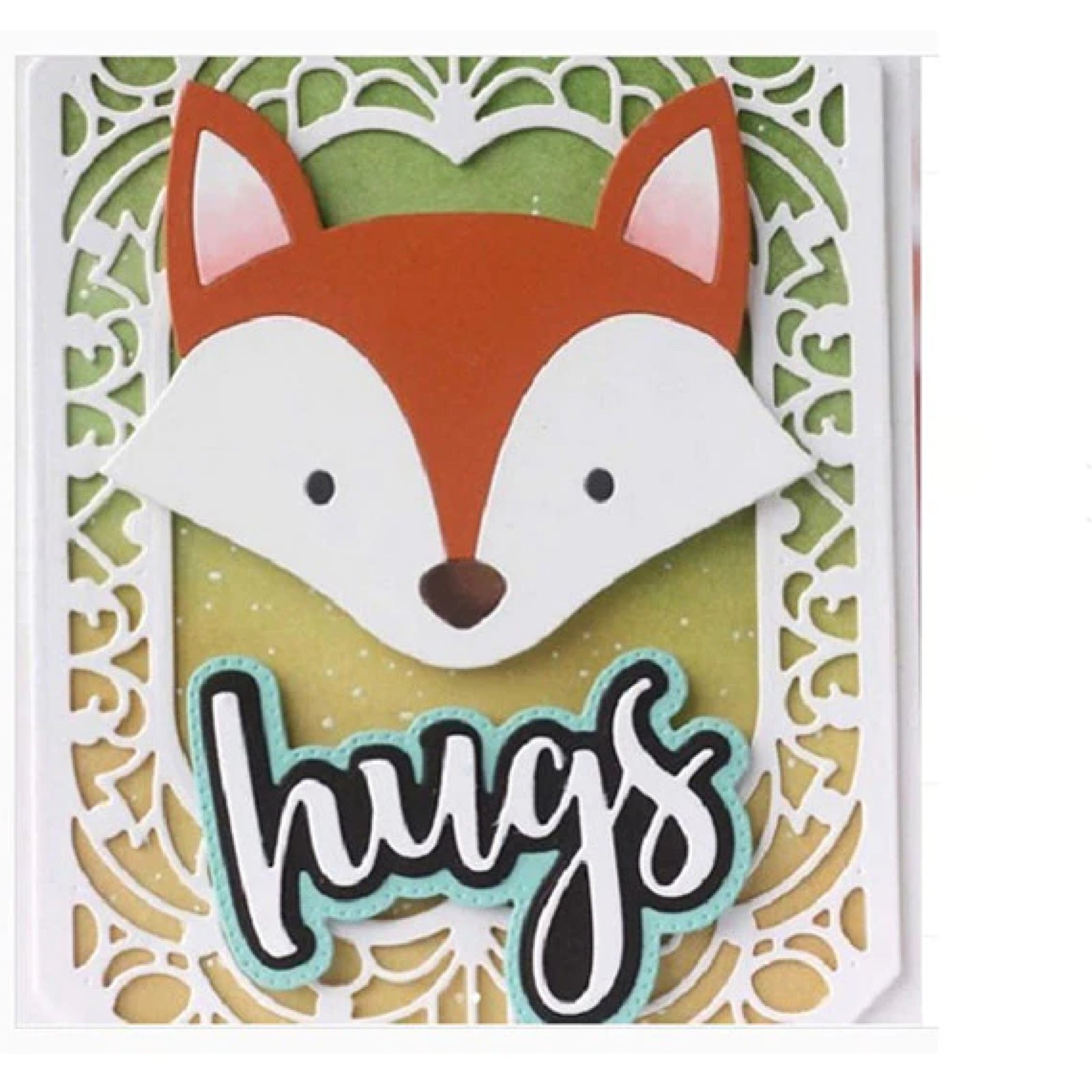 Layering Fox Face & Hugs Word w Double Shadows Cutting Embossing Dies – Style B