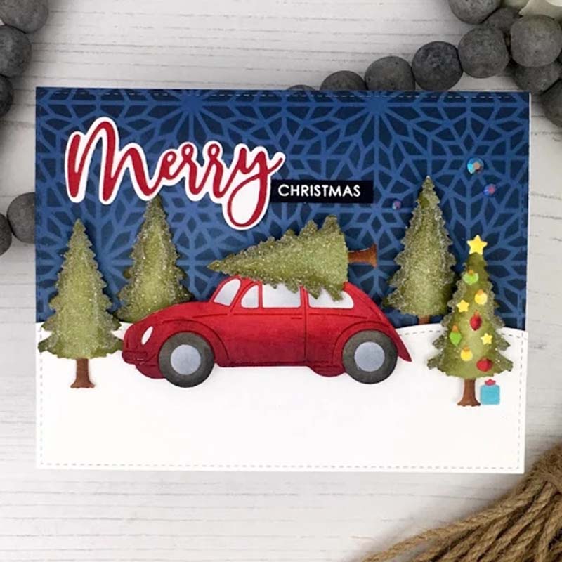 Christmas Car/Iconic Bug w Evergreen Tree Ornament Gift Cutting & Embossing Dies