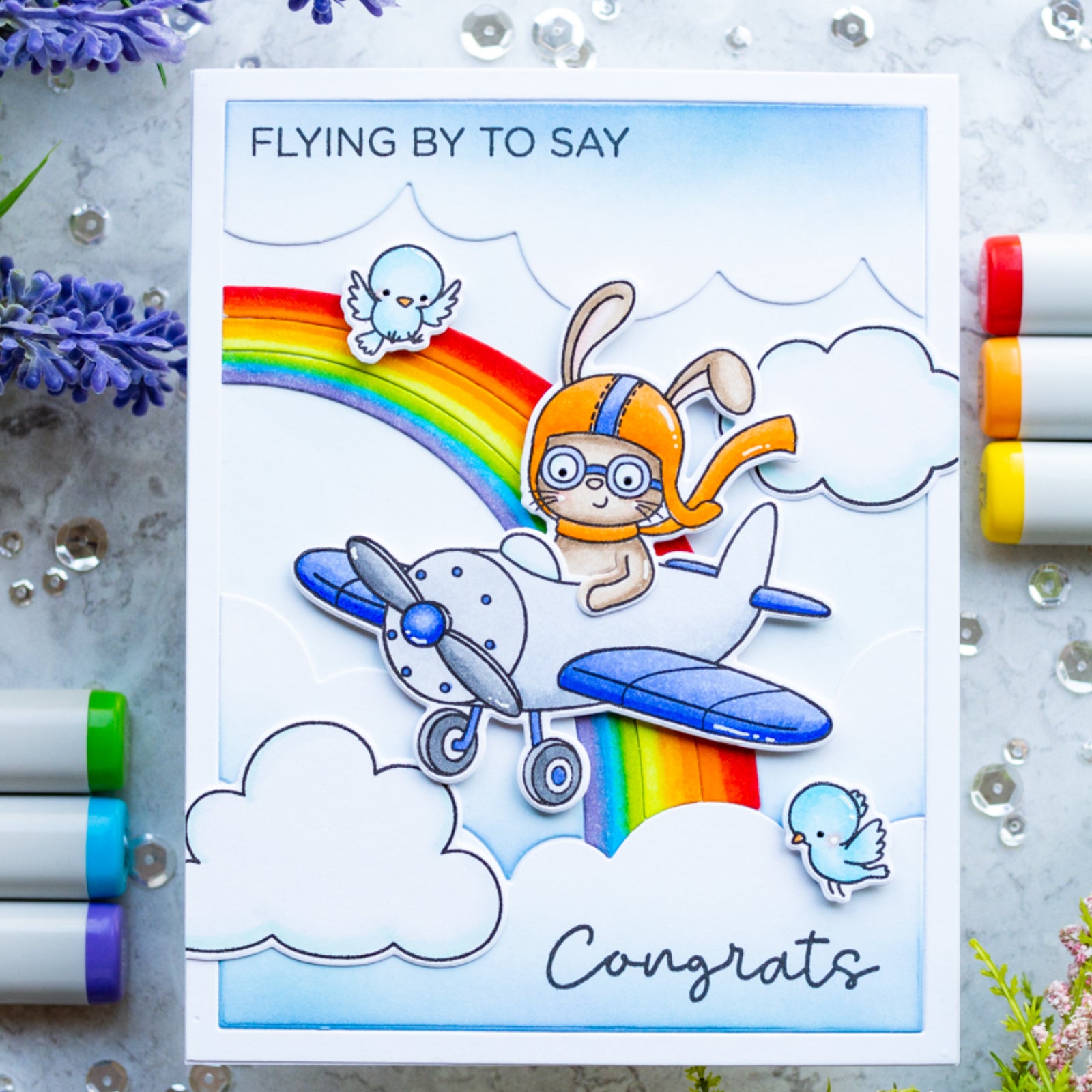 Somewhere Over The Rainbow w Clouds Background Cutting Die