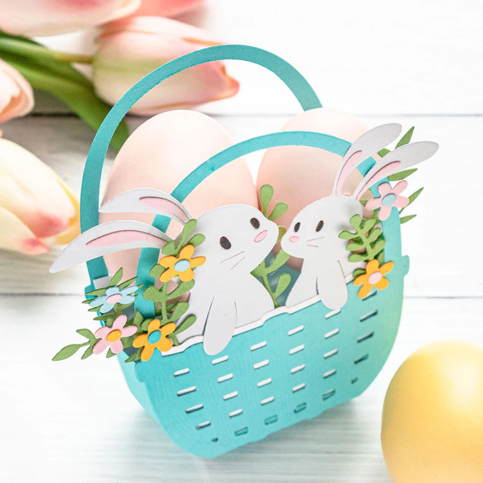 Easter Bunny Duo w 3D Basket & Foliage Cutting Dies