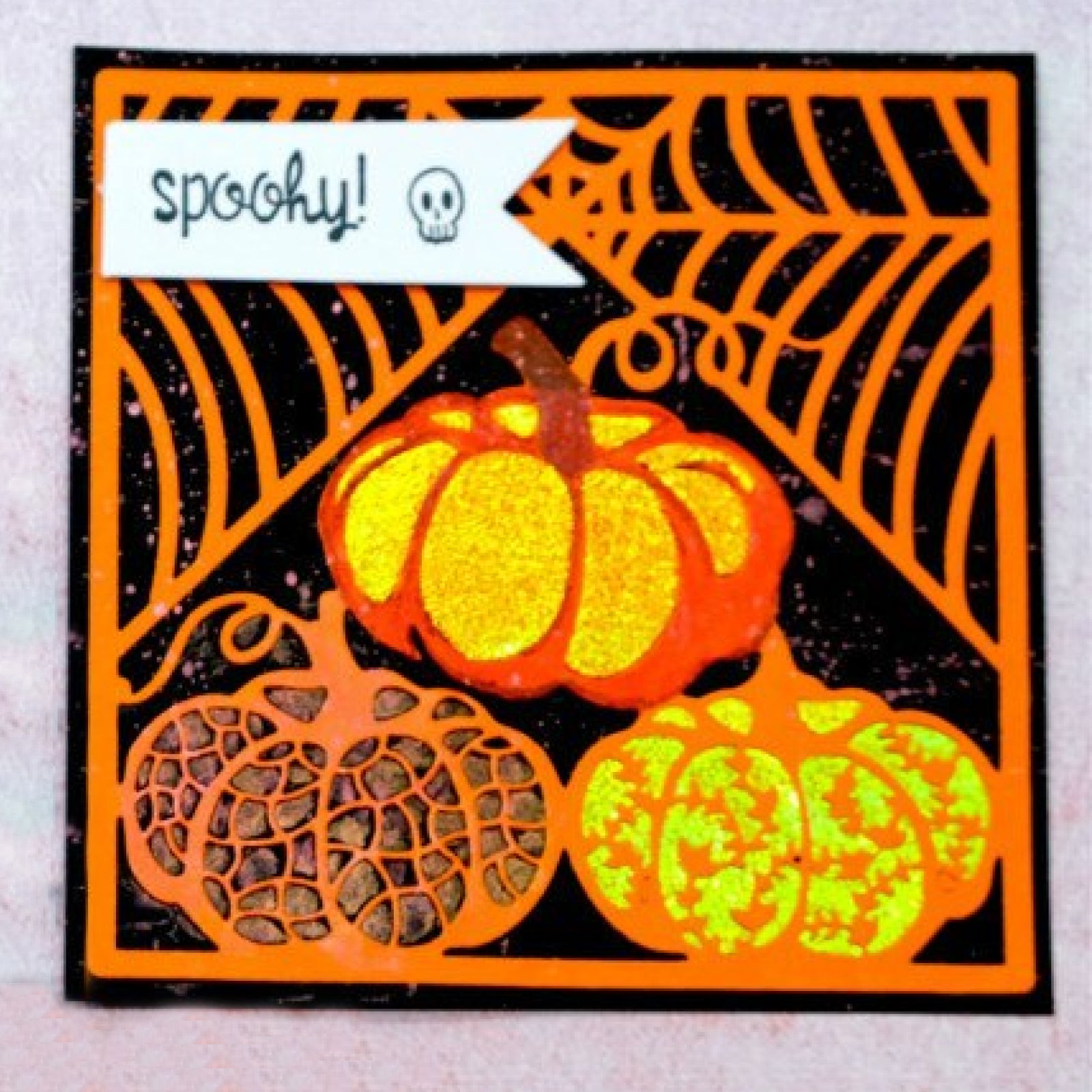 Large Halloween Background Frame Cutting Die w Web & Pumpkins