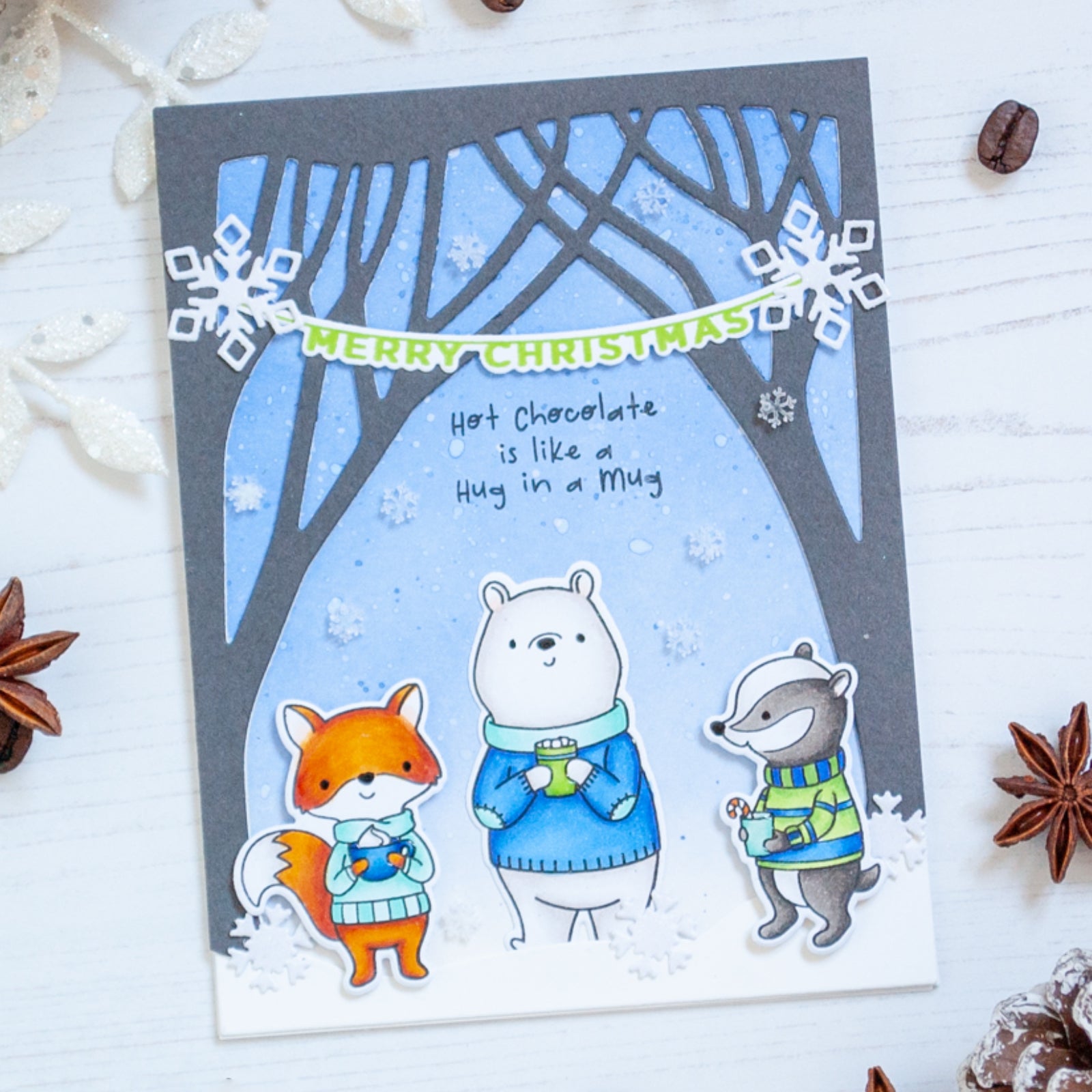Winter Snowman w Forest Background Cutting & Embossing Dies
