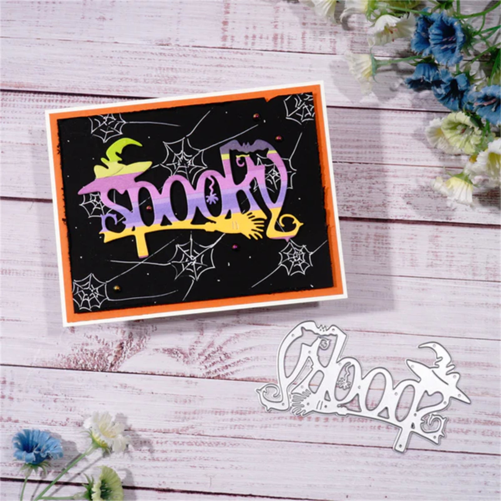 Spooky Word w Witch’s Hat, Broom, & Bat Cutting Die