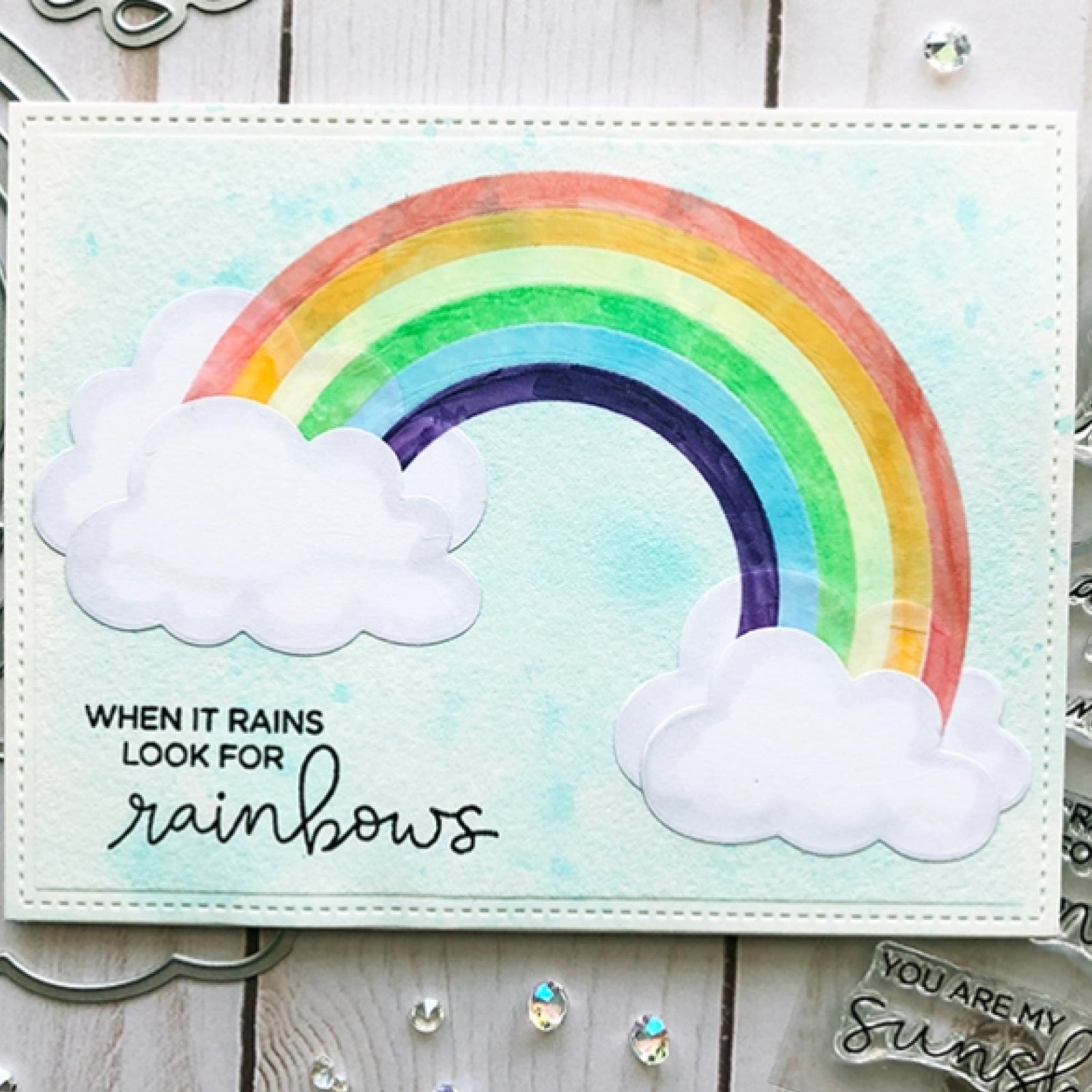 Sending You Sunshine And Rainbows Happy Sentiment Phrases Stamp Set