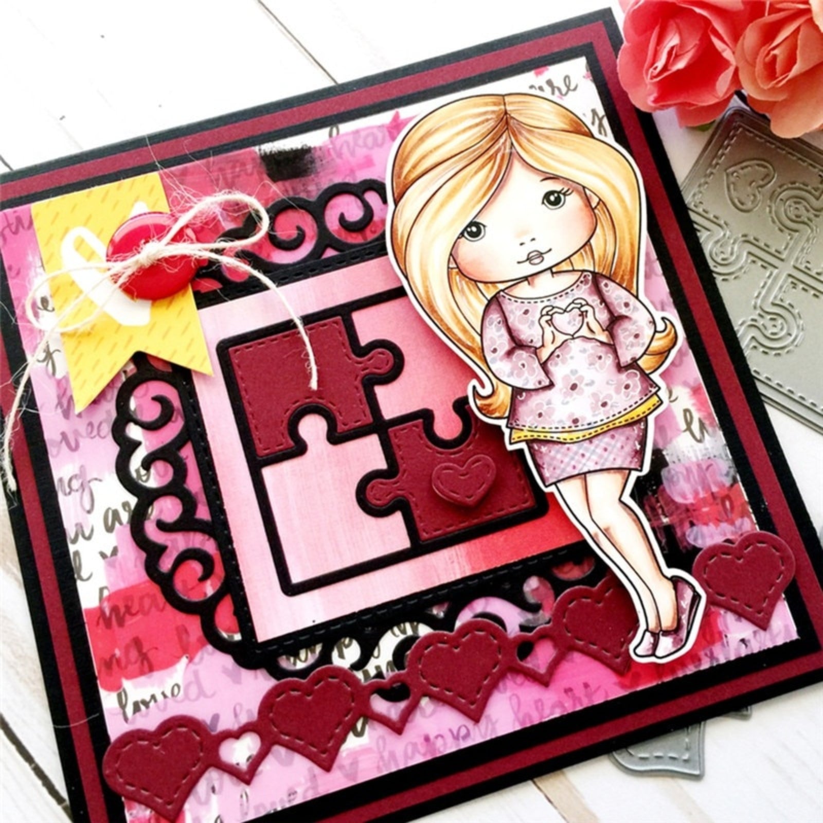 You Complete Me Square Stitched Puzzle w Heart Cutting Die