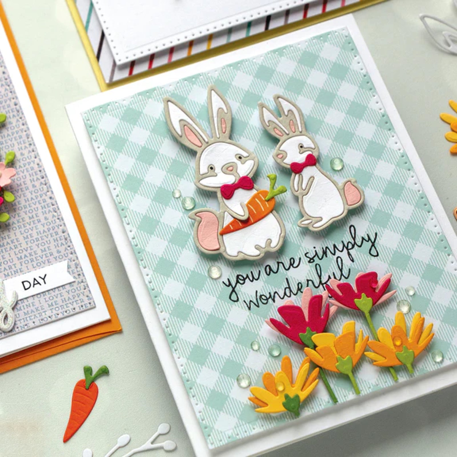 Be Happy Bunnies w Carrots & Flowers Cutting Dies