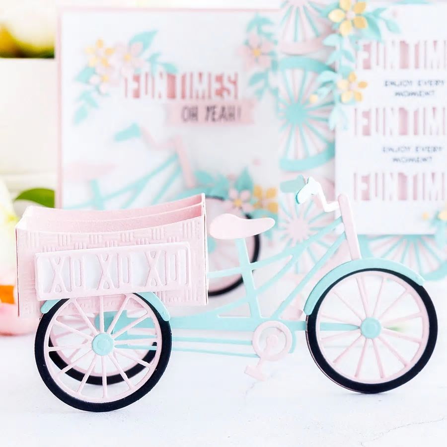 3D Bicycle with Basket and Word Decorations Cutting and Embossing Dies