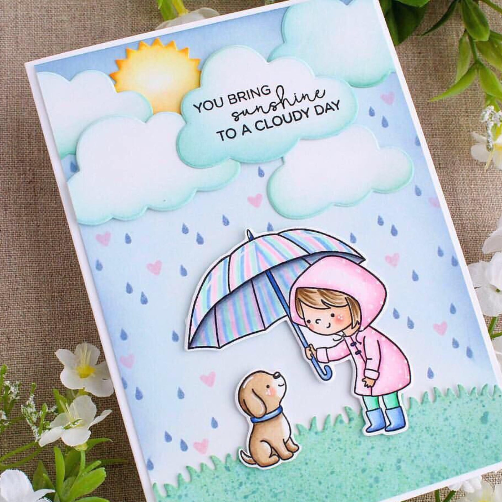 Rain or Shine Girl w Dog & Duck Cutting Dies & Stamps Set